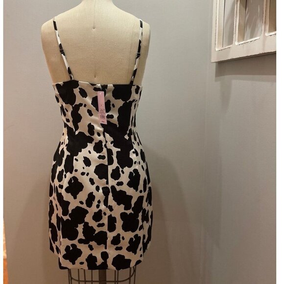 Black and White Cow Print Satin Mini Dress S NWT Festival Cowgirl Western - Picture 3 of 5